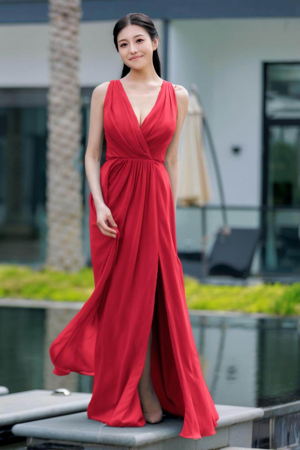 A-Line Floor Length Chiffon Bridesmaid Dress CB0708 - COCOMELODY